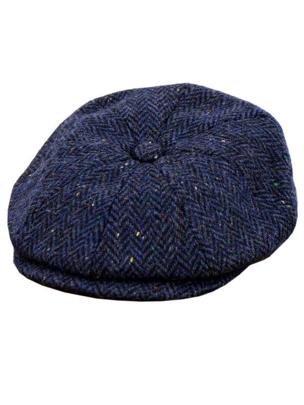 Vintage Style Blue Flecked Herringbone Newsboy Cap