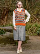 Scottish Wool Short Fairisle Knit Tank Top in Jaffa Orange