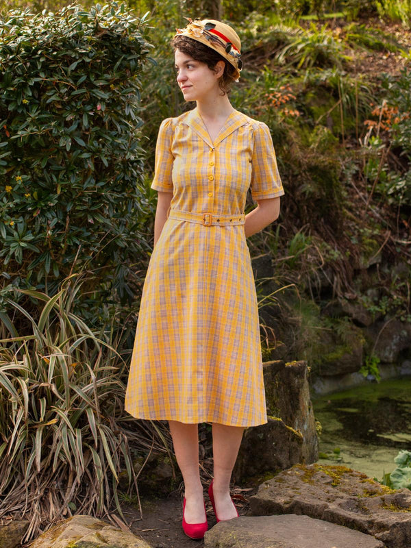 1940s Vintage Lumber Jill Check Day Dress in Yellow