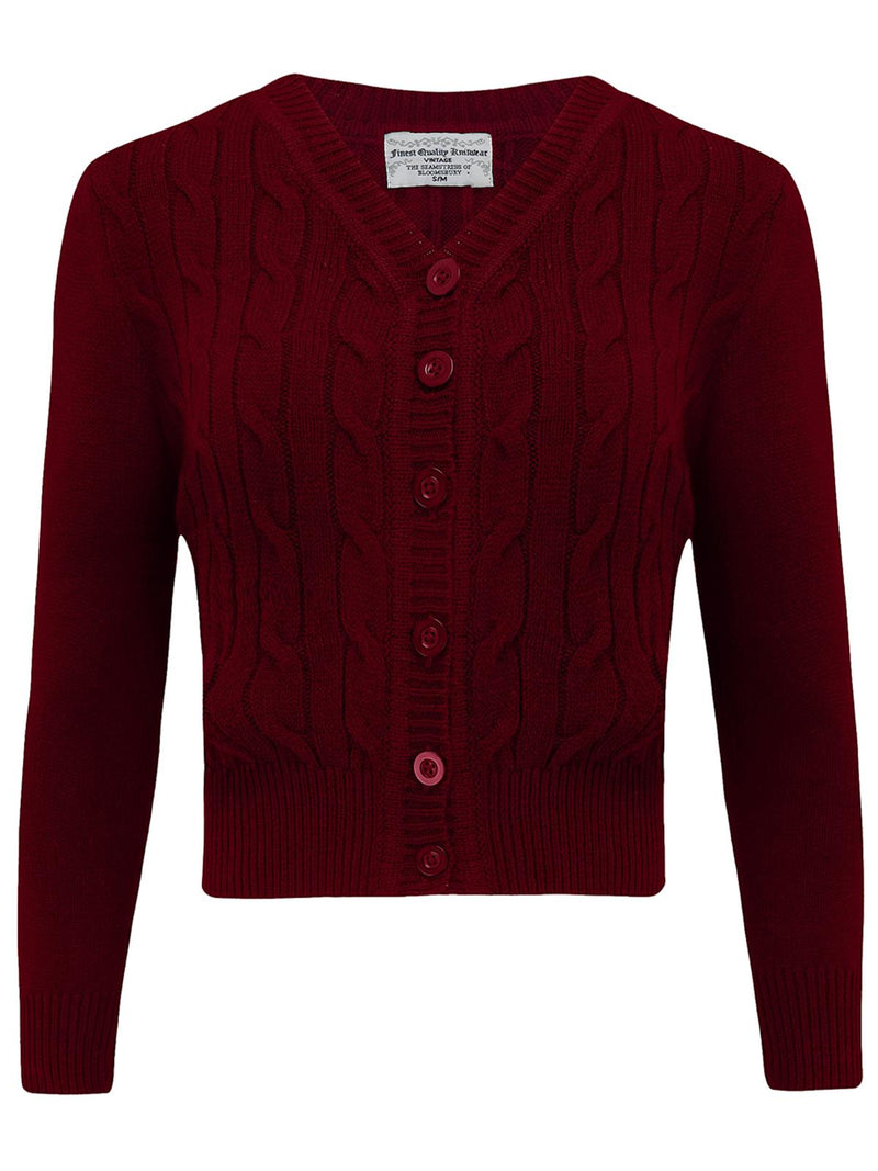 Wine Red Cable Knit Vintage Style Cardigan
