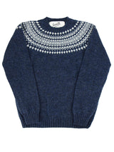 Scottish Wool Fairisle Crewneck Jumper in Denim Blue