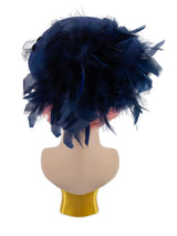 Vintage 1980s Pillbox Navy Feather Trim Hat