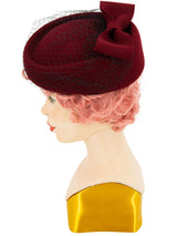 Vintage Style Deep Red Bow Trim Hat