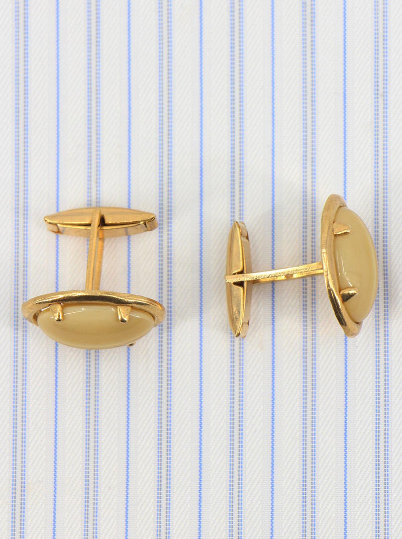 Vintage 1950s Gold Plated Beige Cabochon Cufflinks