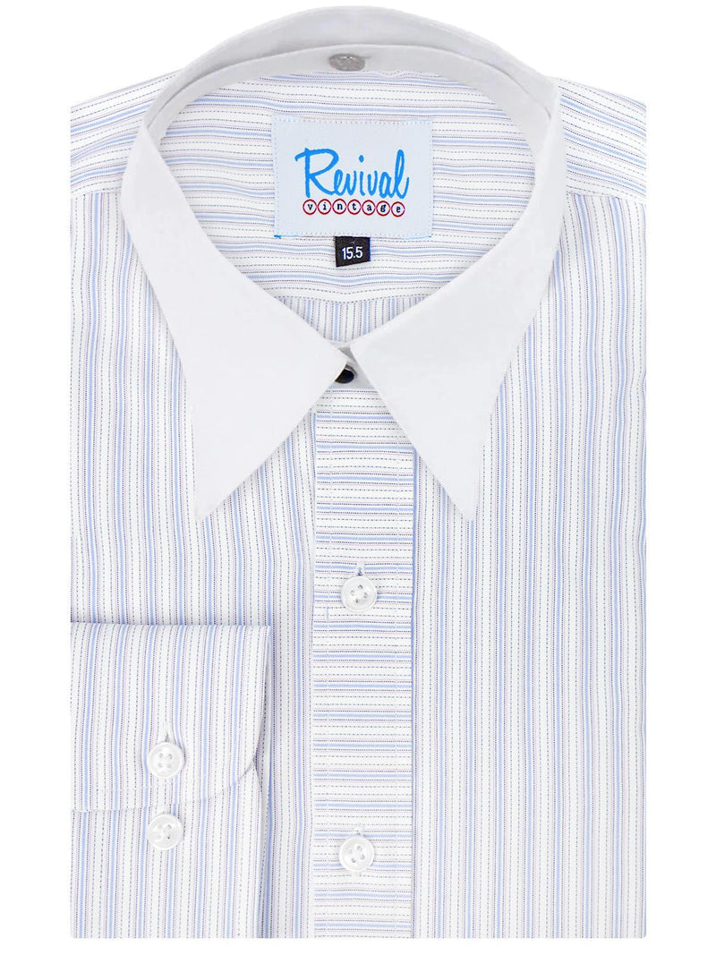 White Detachable Spearpoint Shirt - Blue & Pink Orton Stripe