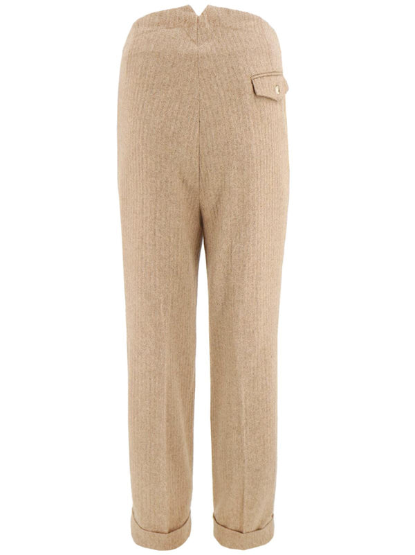 1940s Style Gallivant Beige Wool Fishtail Trousers