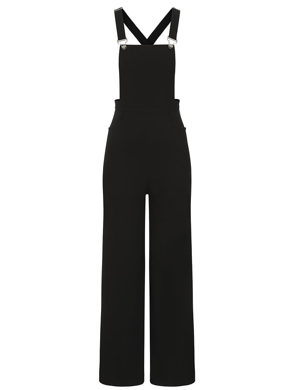 Vintage Style Wide Black Land Girl Dungarees