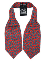 Red & Navy Paisley Print Pure Silk Vintage Look Cravat