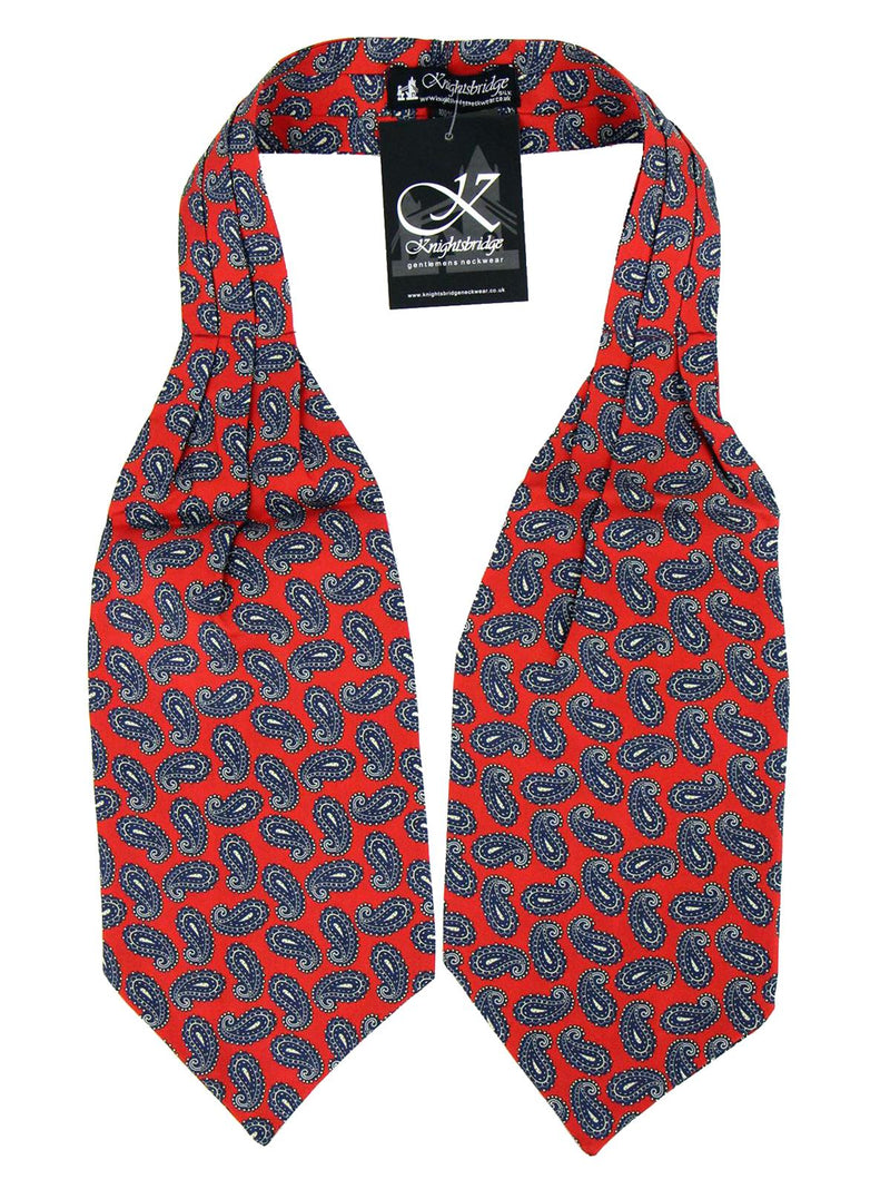 Red & Navy Paisley Print Pure Silk Vintage Look Cravat