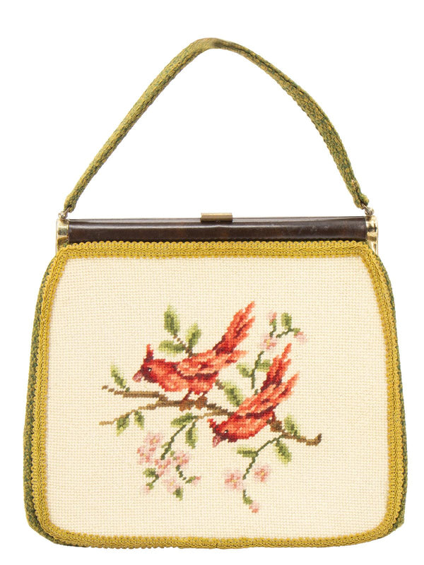 Tweed Vintage Frame Bag With Tapestry Birds