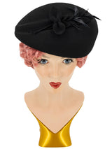 Black Vintage Style Felt Petal & Feather Hat