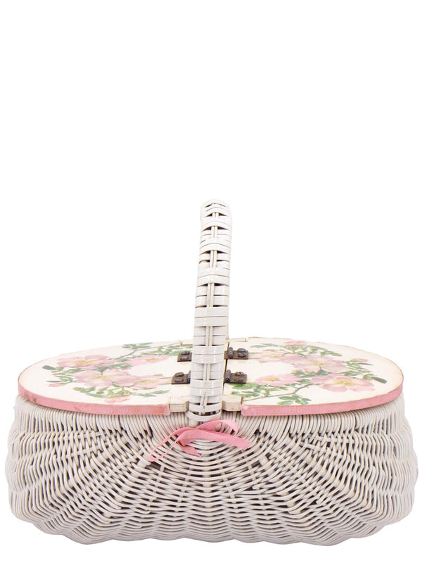 White Wicker Basket With Rose Decoupage Lid