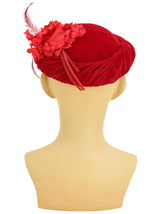 Vintage 1960s Red Velvet Pillbox Hat