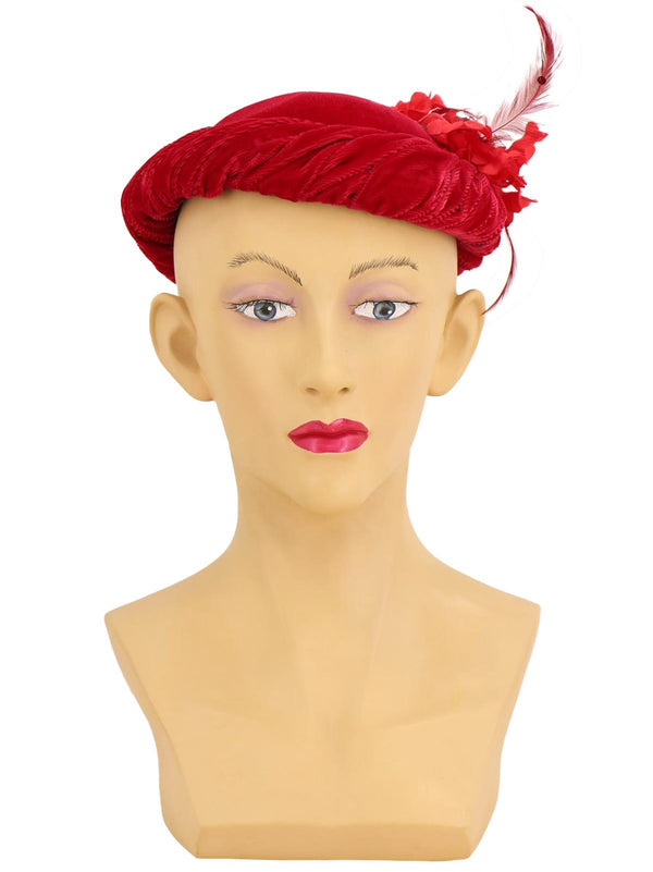 Vintage 1960s Red Velvet Pillbox Hat