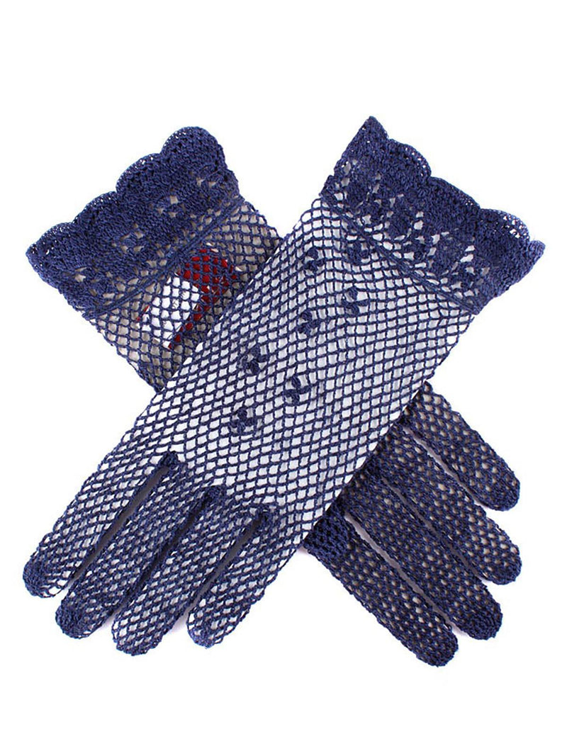 1940s Vintage Style Navy Cotton Crochet Gloves