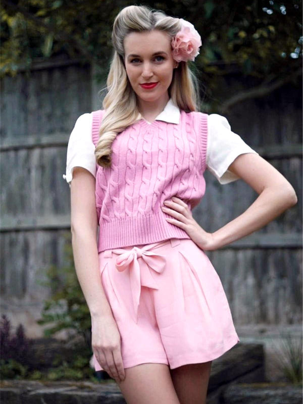 Pink Vintage Style Cable Tank Top Vest