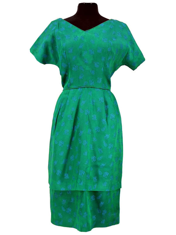 Emerald Green Double Skirt 1960s Dress