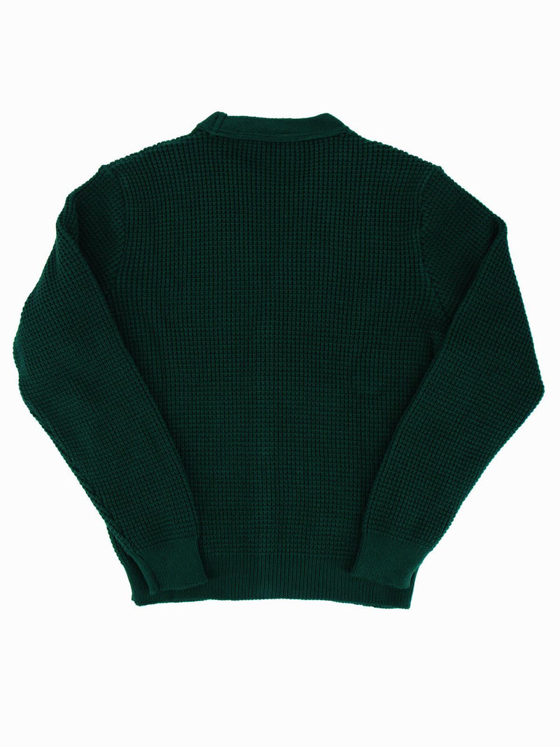 Bottle Green Waffle Knit V-Neck Vintage Style Cardigan