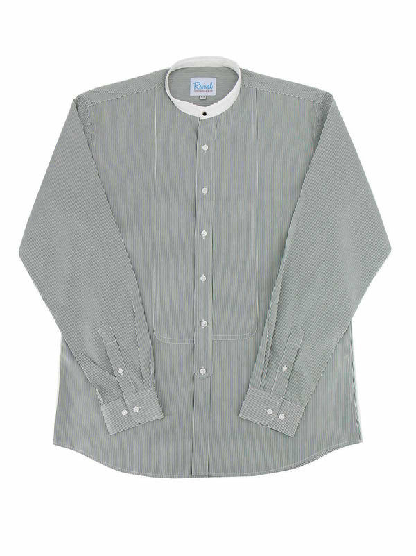 Green Stripe Collarless Grandad Shirt with Detachable Bankers Collar