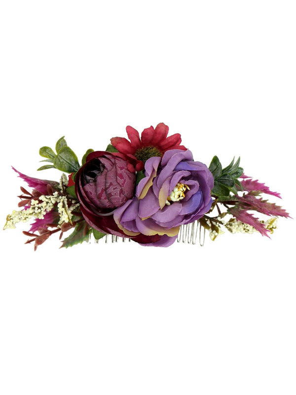 Purple Florals Vintage Style Hair Flower Comb