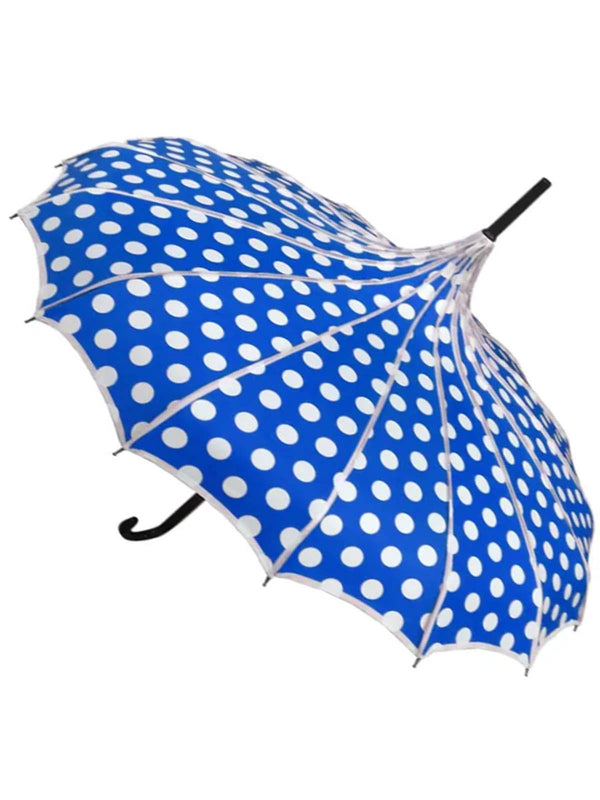 Blue Polka Dot Vintage Pagoda Style Umbrella