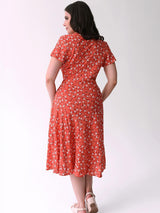 1940s Look Orange Ditsy Floral Tea Dress