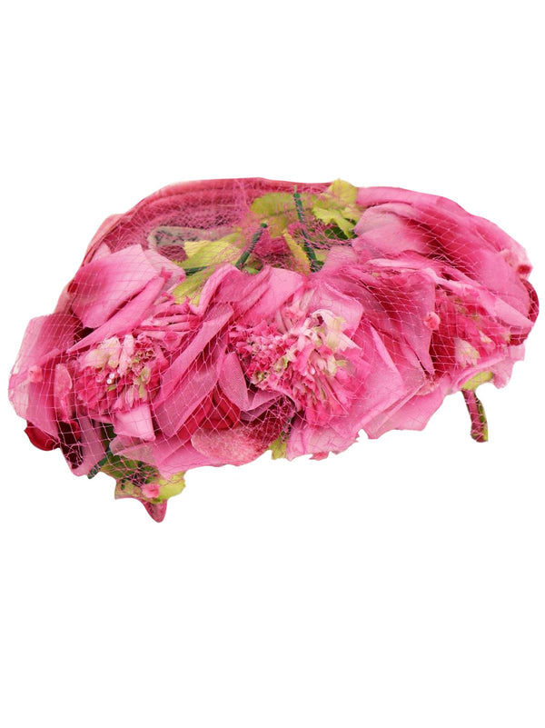Pink Floral Open Crown Vintage Hat