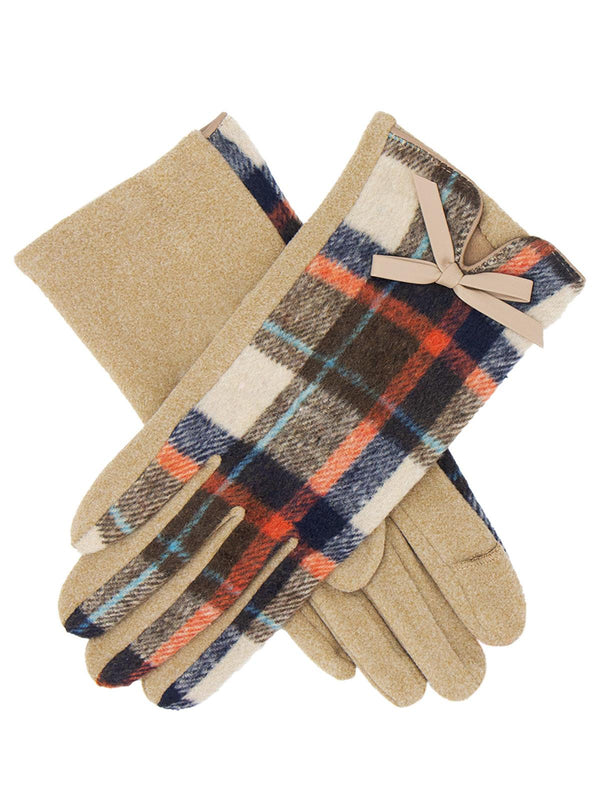 Vintage Style Beige Check Winter Gloves