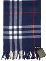 Luxury Soft Wool Navy Blue Check Scarf