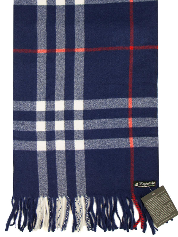 Luxury Soft Wool Navy Blue Check Scarf