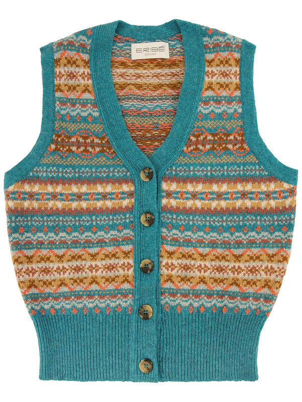 Scottish Wool Fairisle Ladies' Waistcoat in Topaz Blue