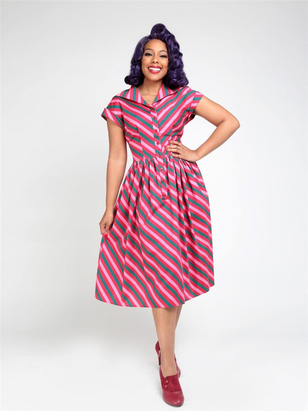 Berry Stripe Vintage Style Swing Dress