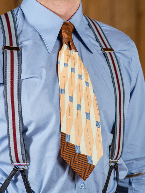 Vintage Style Premium Silk Swing Tie - Brown Chevron