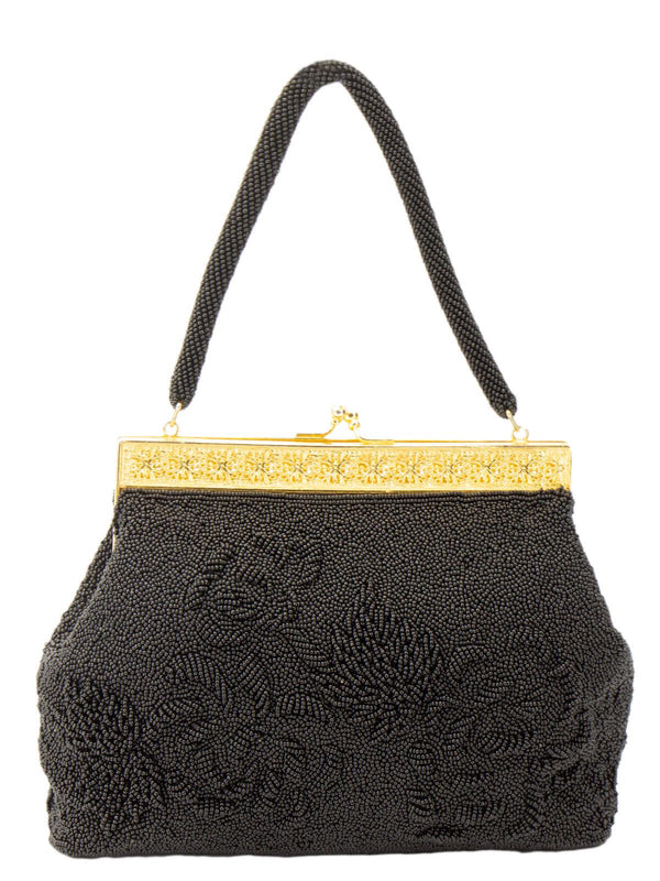 3D Fully Beaded Black 1940s Occasion Bag