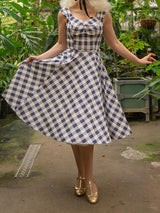 Blue & White Check Vintage Style Gingham Swing Dress