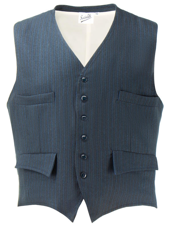 1940s Vintage Harry Indigo Broken Twilll Waistcoat