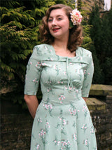 1940s Vintage Tribute Floral Tea Dress in Light Green