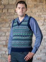 Vintage Style Shetland Wool Fair Isle Vest in Navy Blue