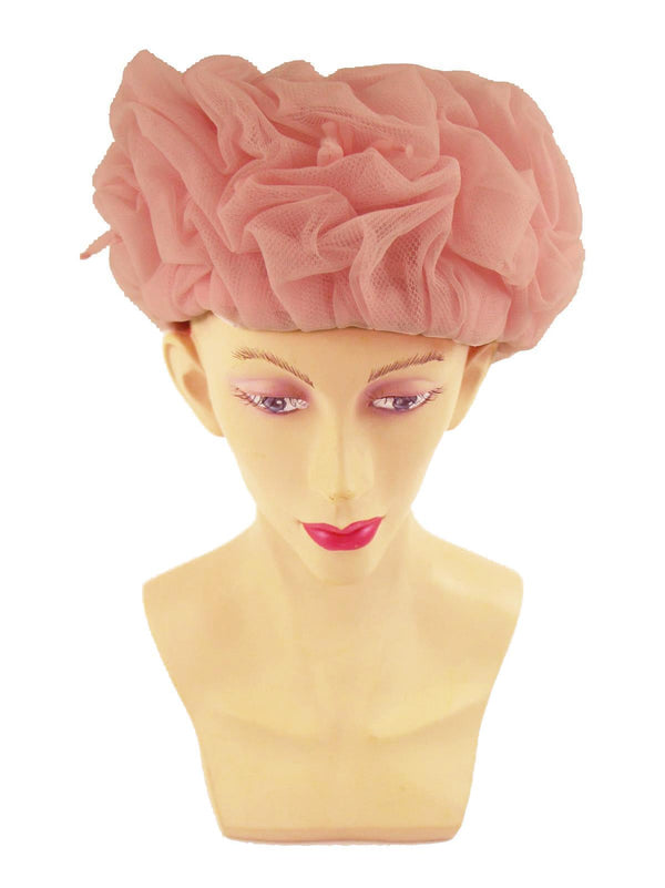 Sixties Vintage Pink Nylon Gathered Hat