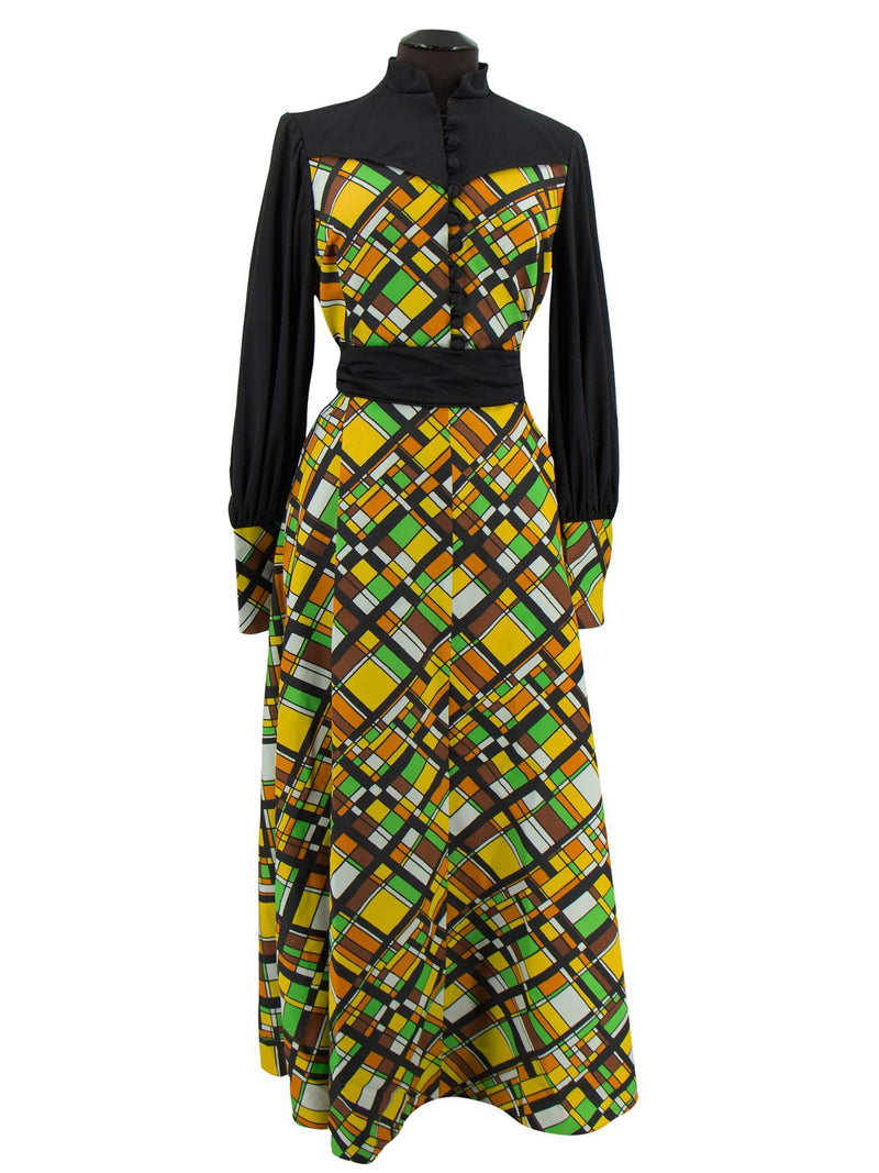 Vintage 1970s Geometric Belted Maxi  Dress