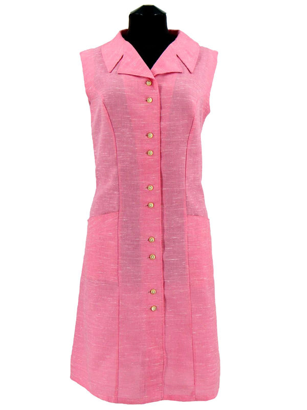 Pink 1960s Vintage Collared Linen Shift Dress