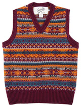 Forties Vintage Scottish Wool Fairisle Knit Tank Top in Bordeaux Red