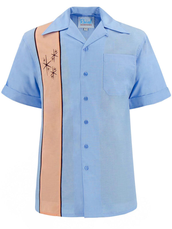 Vintage Style Daytona Bowling Shirt Sky Blue