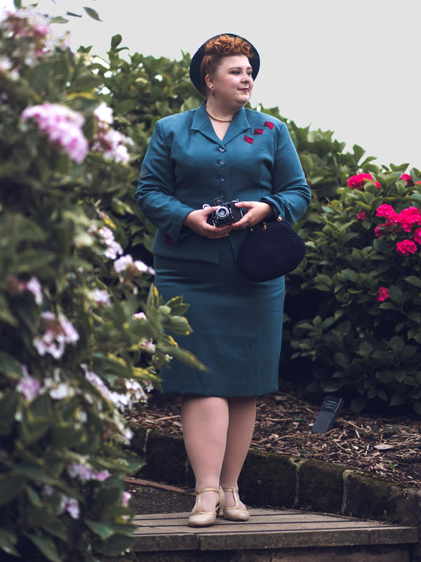 1940s Vintage Majestic Skirt Suit in Pheasant Green