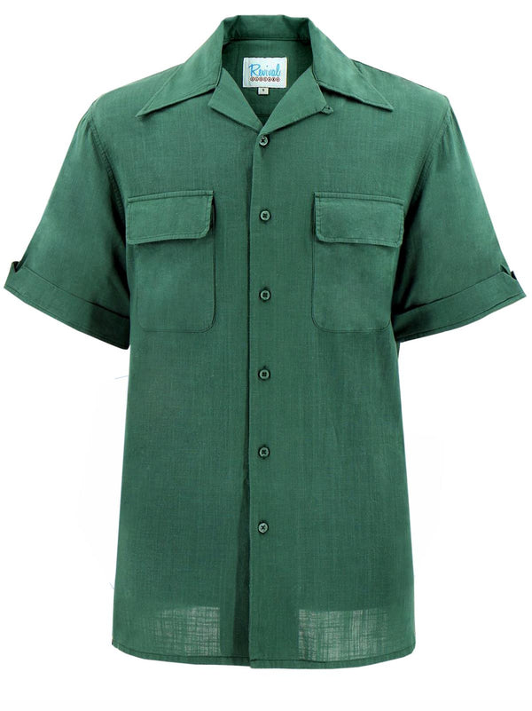 Vintage Style Cotton Leisure Shirt - Dark Green