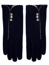 Tartan Trim Navy Blue Vintage Style Winter Gloves