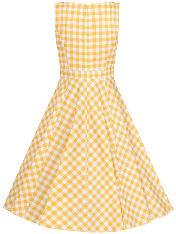 Yellow & White Check Vintage Style Gingham Swing Dress