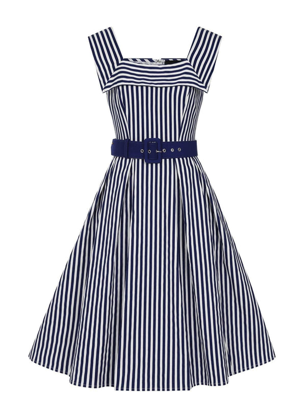 Nautical Blue & White Striped Vintage Style Swing Dress