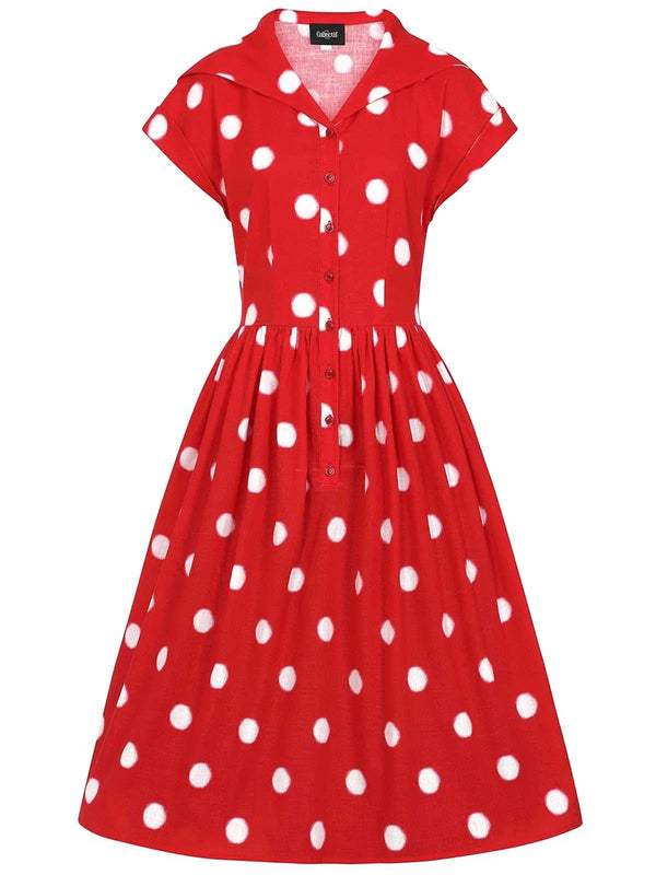 Vintage 50s Style Red Polka Dot Shirtwaister Dress