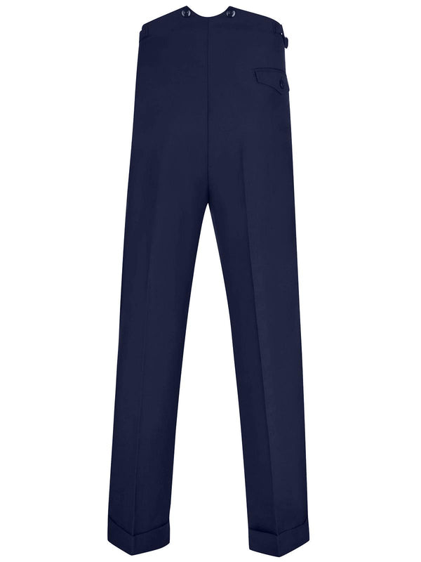 1940s Vintage Harry Fishtail Back Trousers in Navy Blue